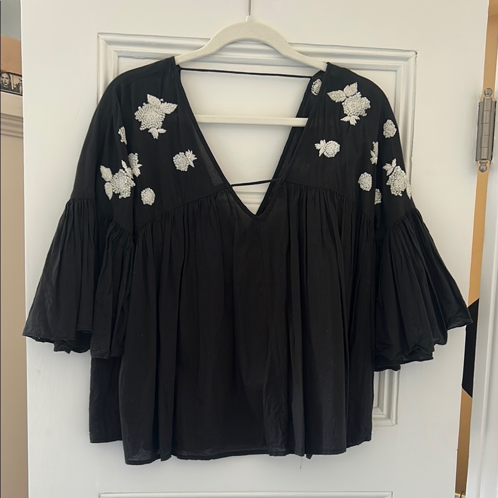 Black and White Embroidered Women's Top